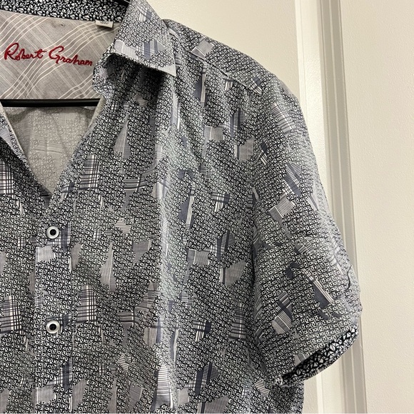 Robert Graham Shirt Mens Med Gray Geometric Button Up Short Sleeve Classic Fit - Picture 5 of 9